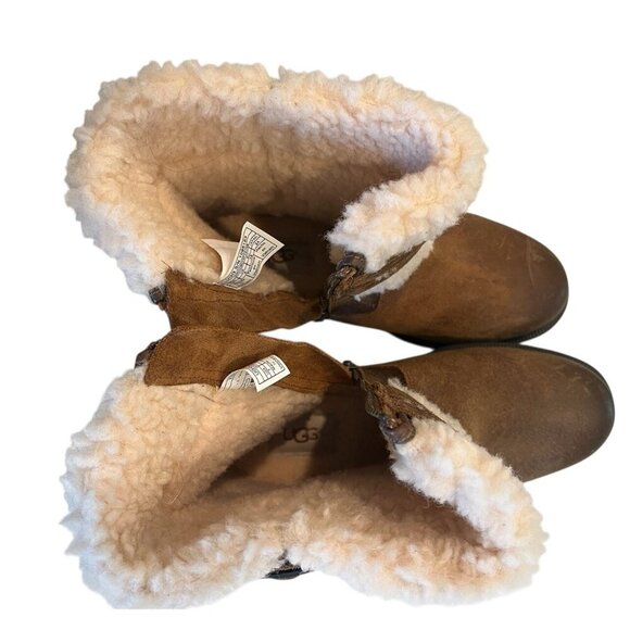 UGG Blayre III Brown Chipmunk Leather Sheepskin Buckle Zip Moto Boots - Picture 8 of 16